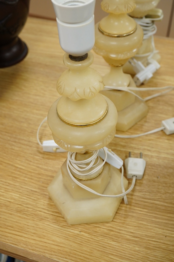 Three alabaster table lamps